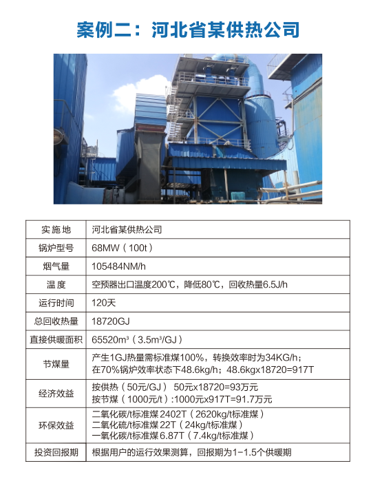 案例二：河北省某供热公司搪瓷热管低温烟气换热器项目