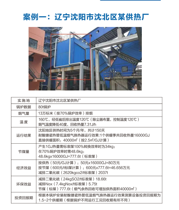 案例一：辽宁沈阳市沈北区某供热厂搪瓷热管低温烟气换热器项目